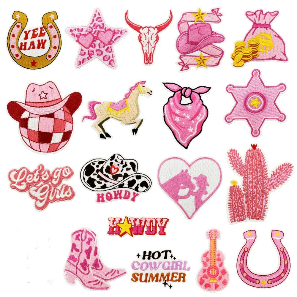 1 piece Pink Embroidery Girls Clothing Bags Patches Iron On DIY Fabric Logo Sewing Badge Wholesale Patch