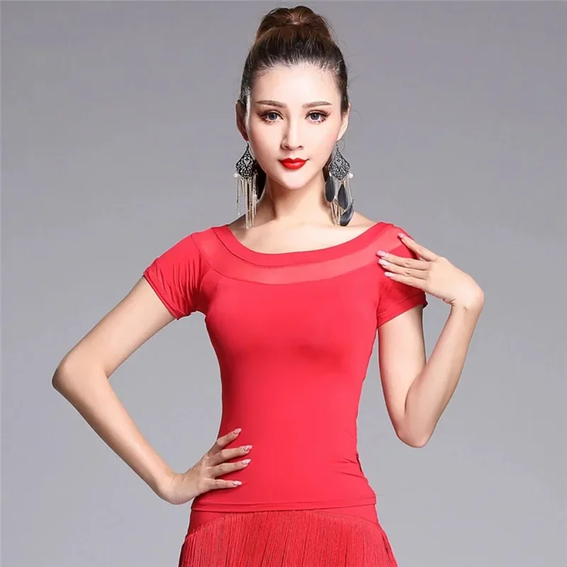 قمم الرقص اللاتينية للنساء ، قصيرة الأكمام ، خليط الخصر ، فستان الرقص اللاتينية ، التانغو وتشا تشا القماش ، قميص الأداء للفتيات