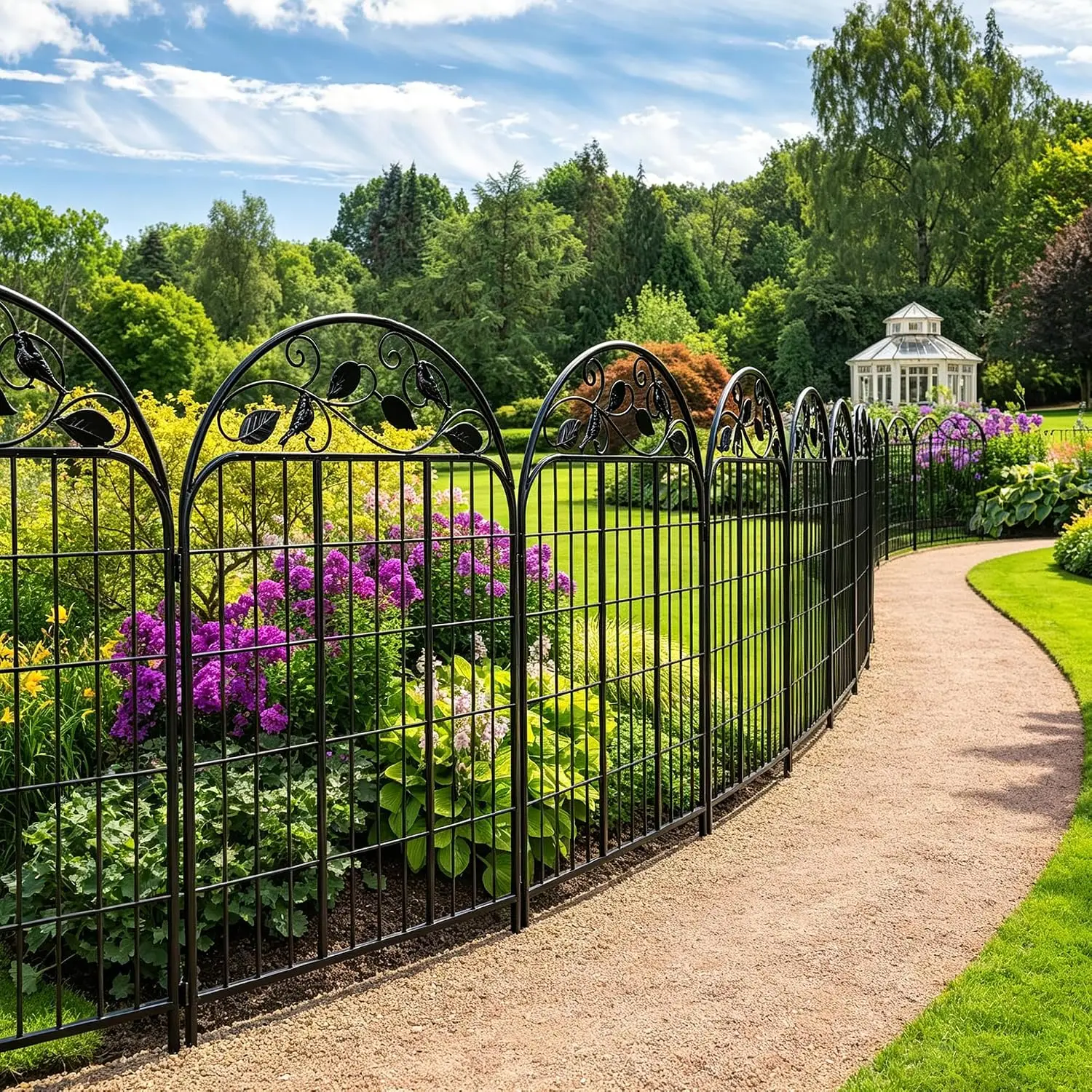 Metal Garden Fence 48in x 27ft 12 Pack, Rustproof Coating & No-Dig Stakes, Flexible Flower Bed Path Yard Edging, Customized
