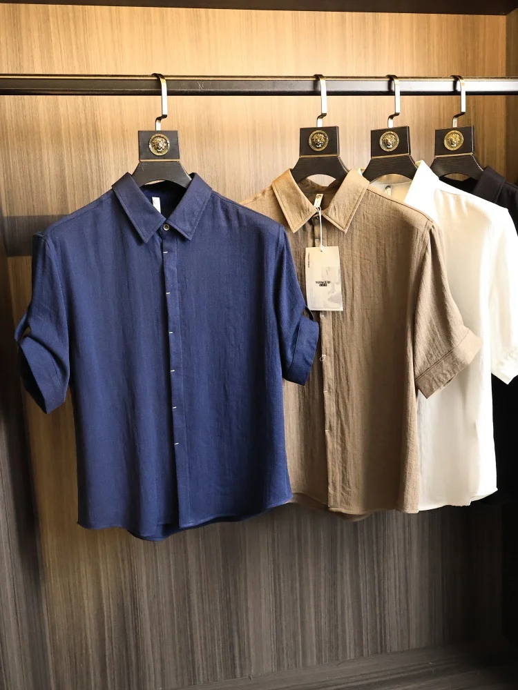 

Men's Summer Fashionable Urban Style Shirt Jacket with Stand Collar Seven Sleeve Polyester Fiber Breathable Cool Feeling