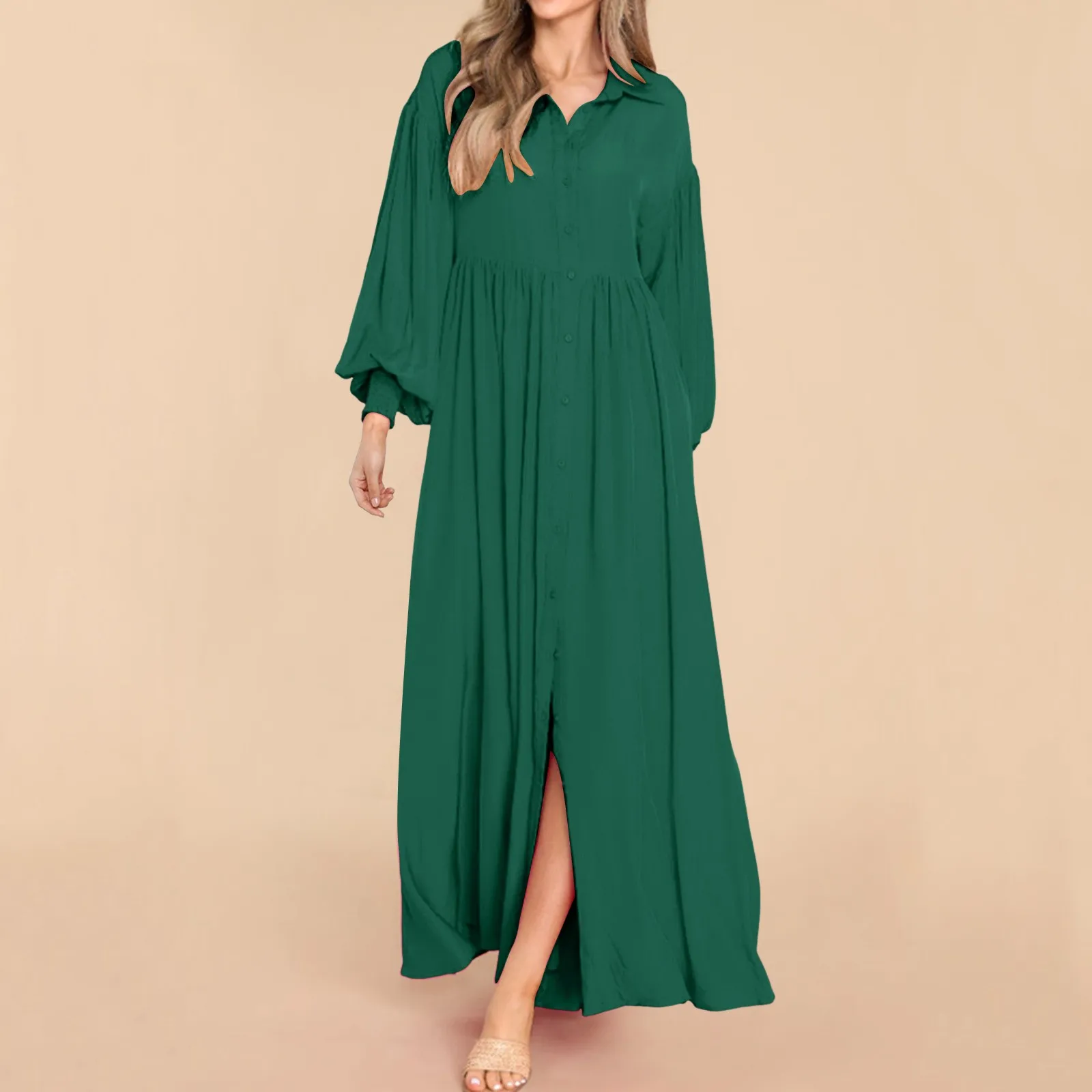 

2024 New Summer Maxi Dress Turn Down Collar Button Down Overall Slits Dress Oversized Casual Shirt Maxi Dress Mujer Vestidos