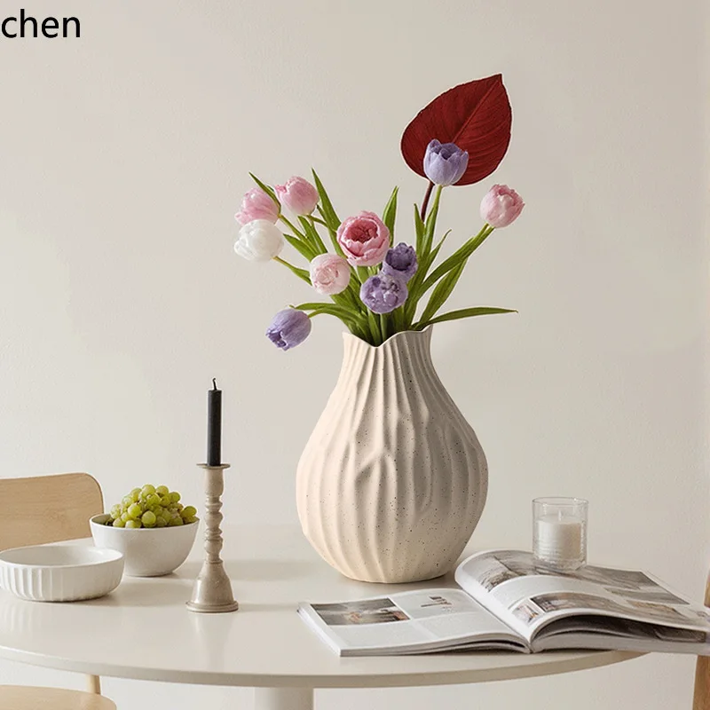 YFY Wabi-sabi style ceramic vase decoration for living room,   pottery jar for flower arrangement, Zen-inspired dry flower