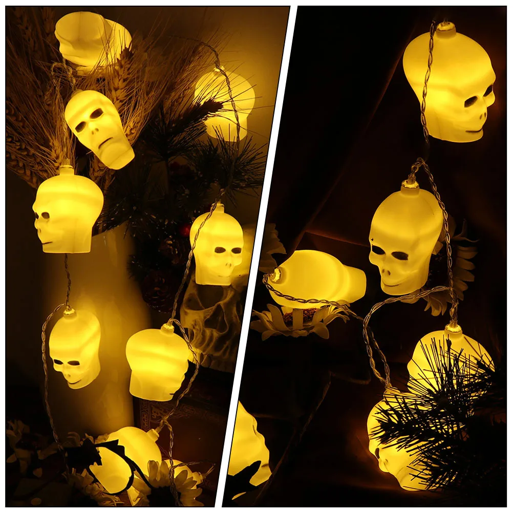 الجمجمة أضواء في الهواء الطلق سلسلة ديكور الهالوين البلاستيك الأبيض عطلة الطرف الديكور