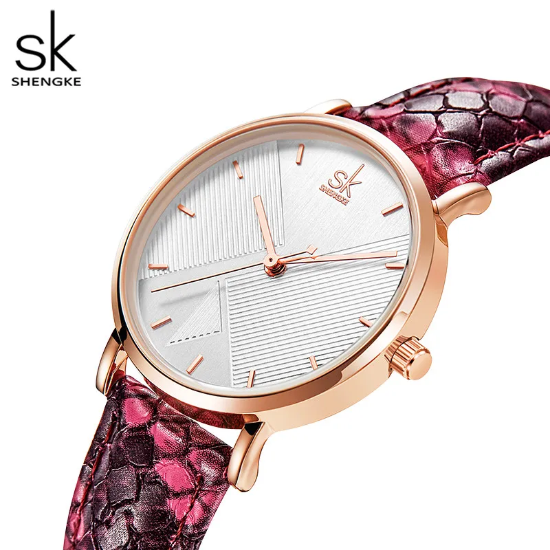 Shengke Original Design Woman Quartz Wristwatches Fashion Snake Leather Strap Women\'s Watches Top New Luxury Red Ladies Clock