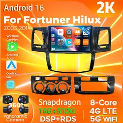 Android 16 Carplay Auto For Fortuner Hilux 2005 - 2014 Car Radio Player Multimedia stereo Navigation 4G+WIFI Head Unit AI Voice