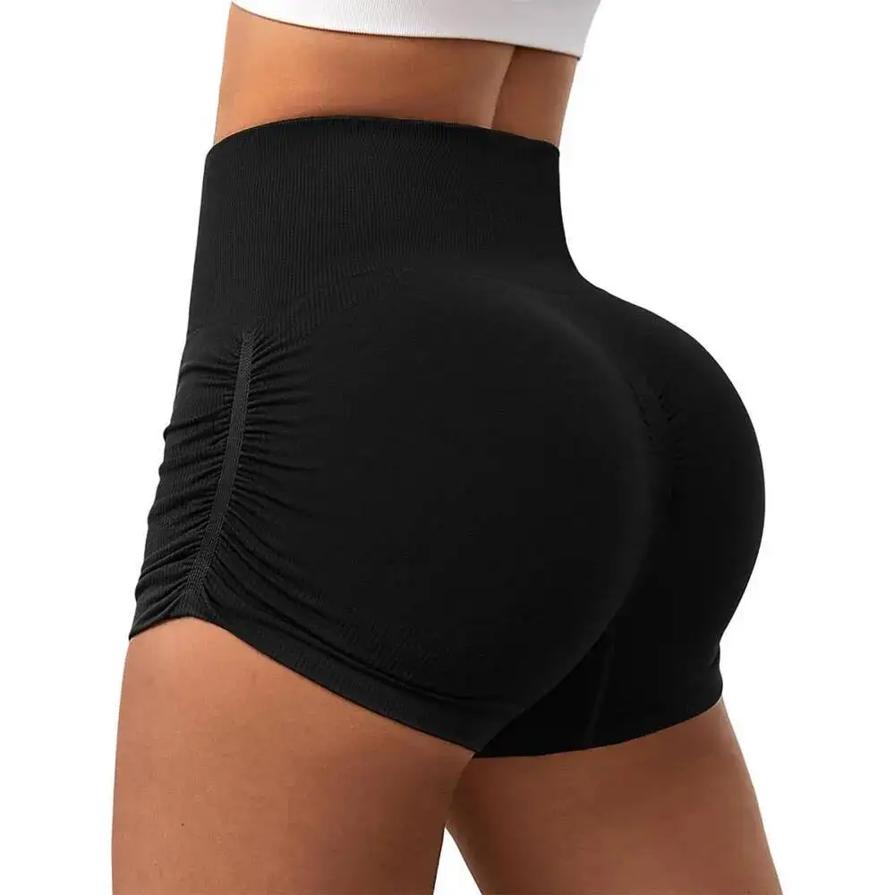 

Waist Shorts Wrinkle Design Butt Lifting Quick Dry Breathable High Elasticity Fiess Sporty Three Quarter Length Yoga