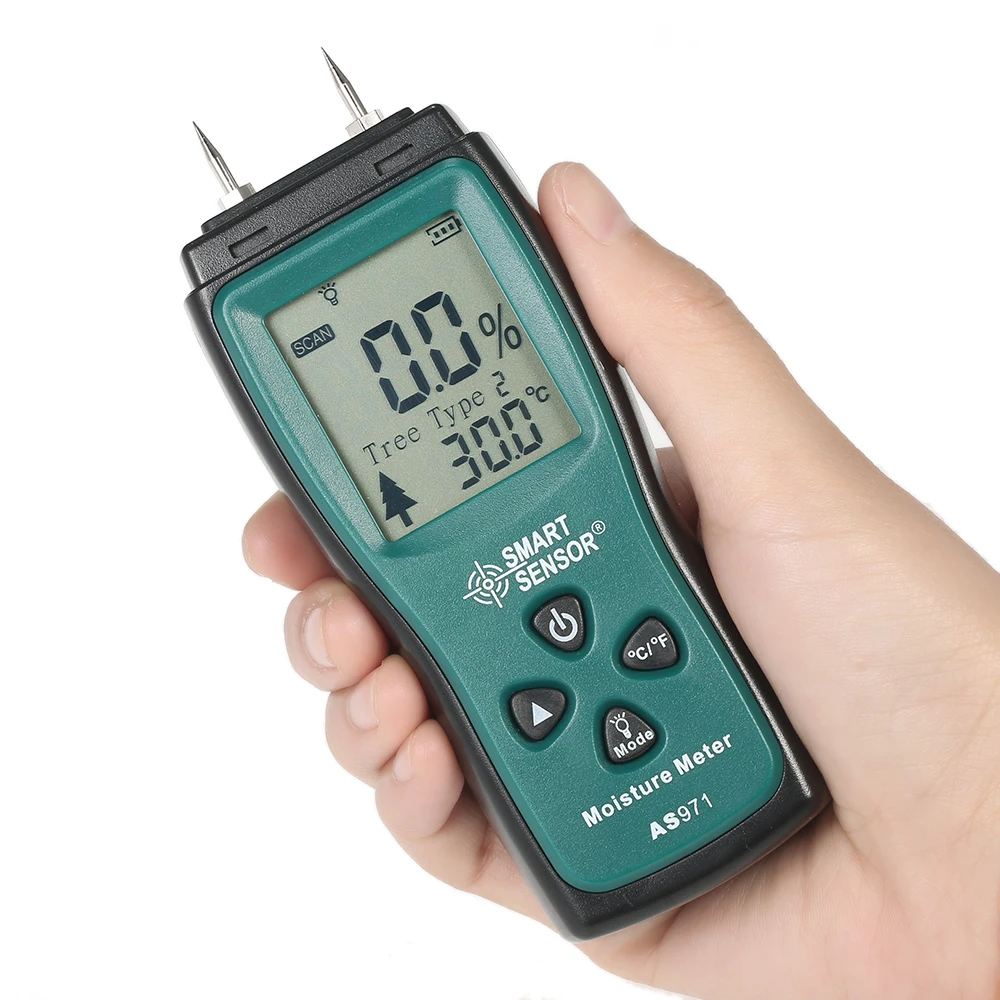 SMART SENSOR Handheld Mini Wood Moisture Meter Digital LCD Lumber Damp Meter Detector Tester 2 Pin Probe Range 2%～70%