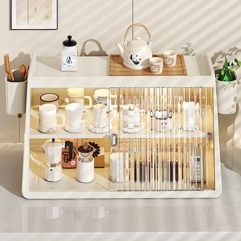 

Household Desktop Large Capacity Tea Set Mug Water Cup Dining Table Storage Rack Dustproof Cup Holder Multi-layer Storage Box