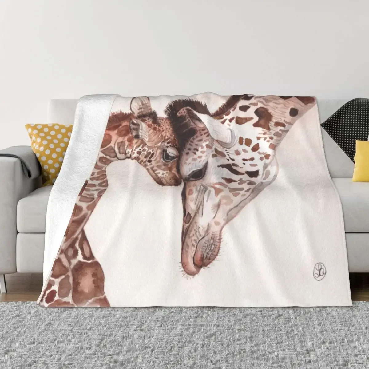 

Mom and Baby Giraffe Watercolor Painting Throw Blanket Flannels Blankets For Bed Bed Summer Blankets