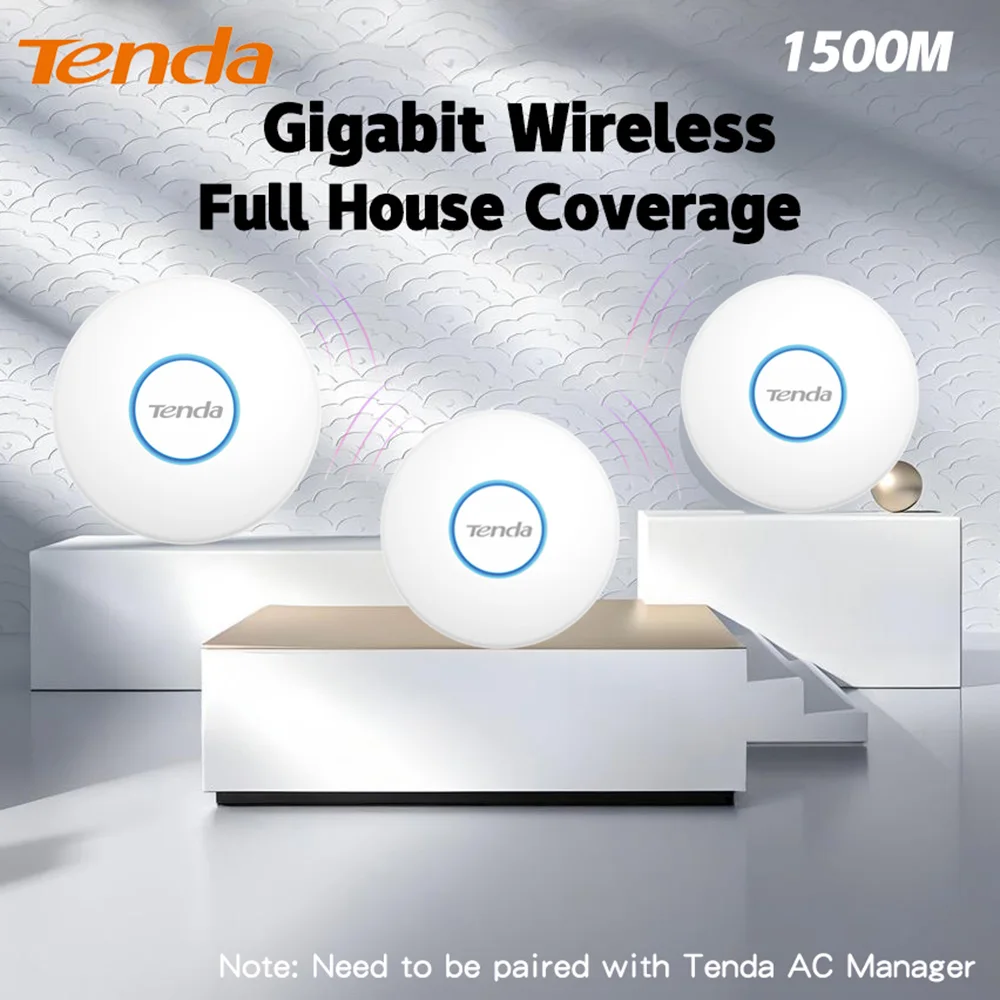 

Tenda i26 WiFi6 Ceiling Mount AP 1500Mbps Dual Band 802.11ax Gigabit Ethernet POE Support 4 High-Gain Antennas for Office/Hotel‌
