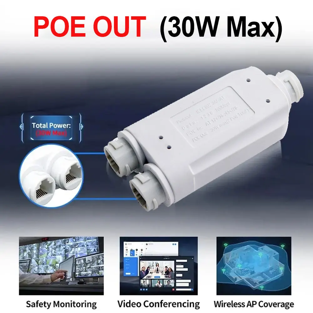 Repetidor de 2 puertos POE resistente al agua, extensor IP66 de 10/100Mbps de 1 a 2 PoE con IEEE802.3af/at 48V para exteriores, para cámara de interruptor POE