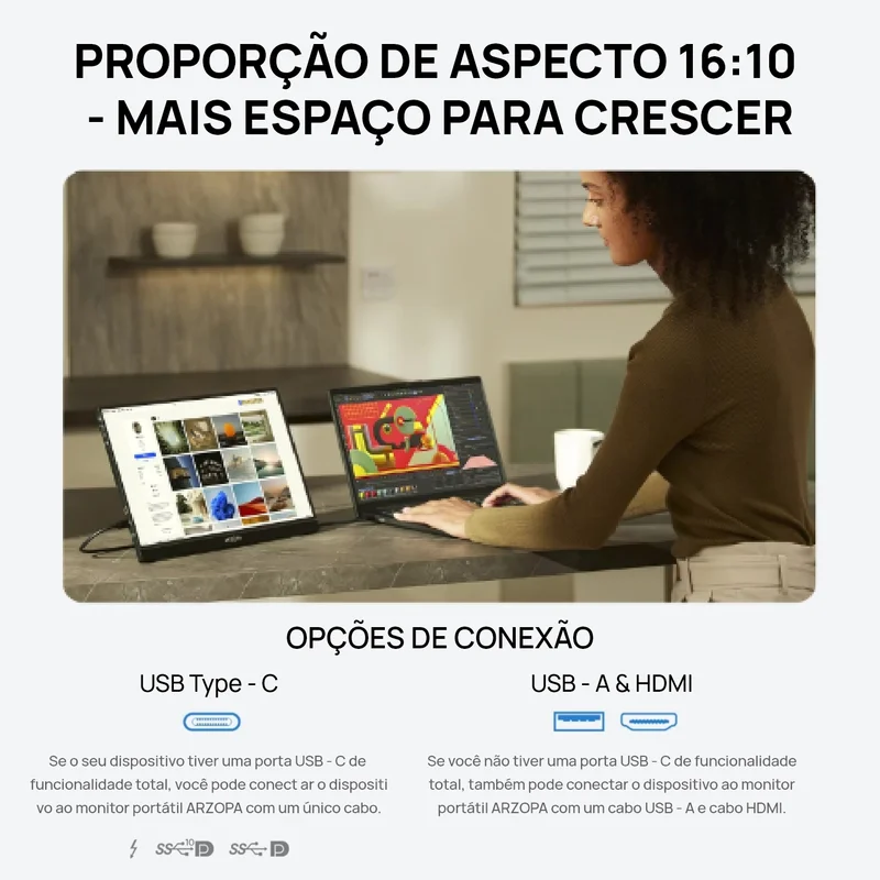 Monitor Portátil Arzopa 16 Polegadas 2K QHD 2560x1600 IPS USB-C — foto 5
