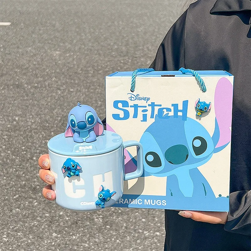 

Cartoon Stitch Ceramic Mug With Lid Home Couple Water Cup Mug Cute Girl Birthday Gift With Gift Box Coffee Cup