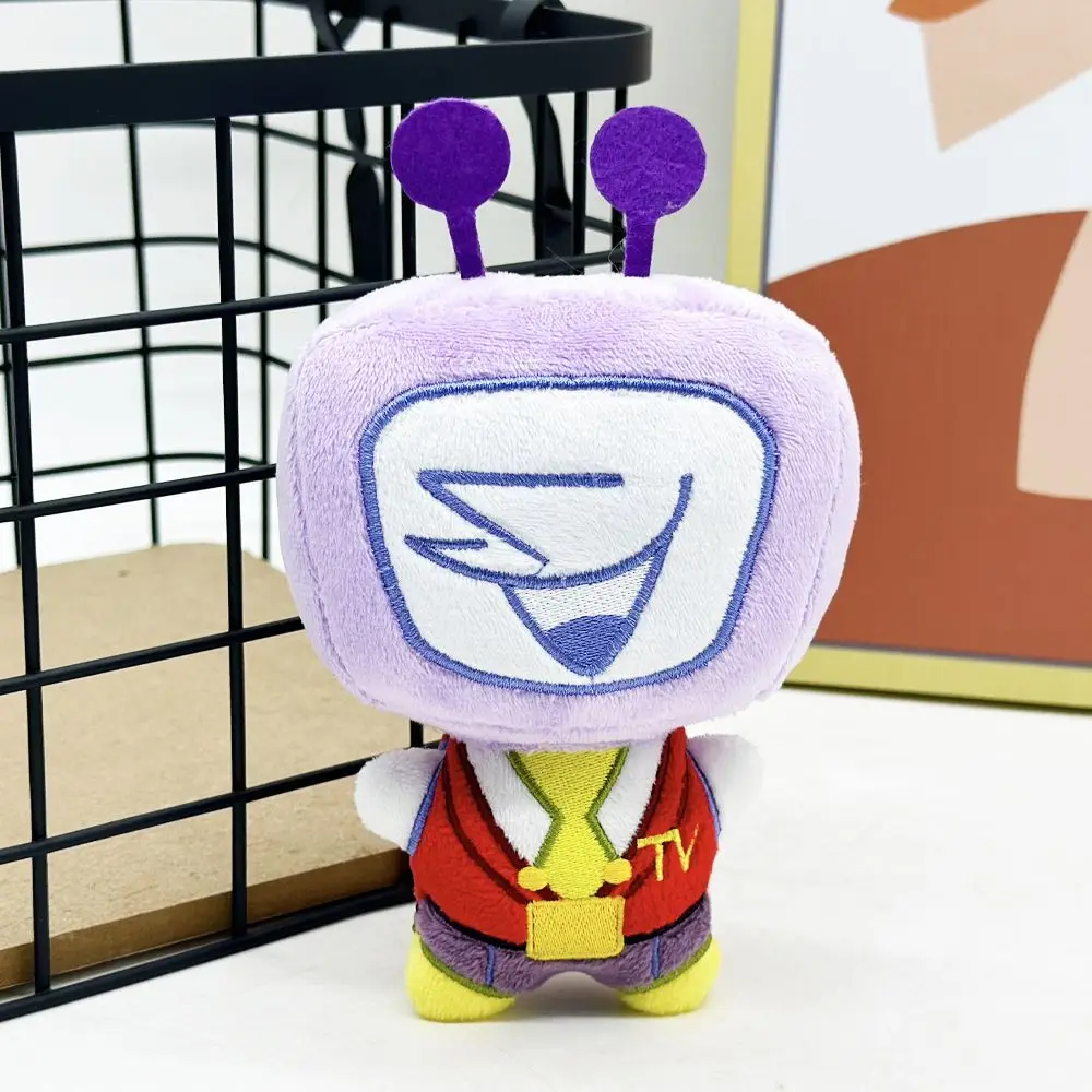16cm Kawaii Purple TV Head Cartoon Plush Doll Cute Soft Stuffed Mascot Figure Plushie Kids Birthday Gift Home Car Decor