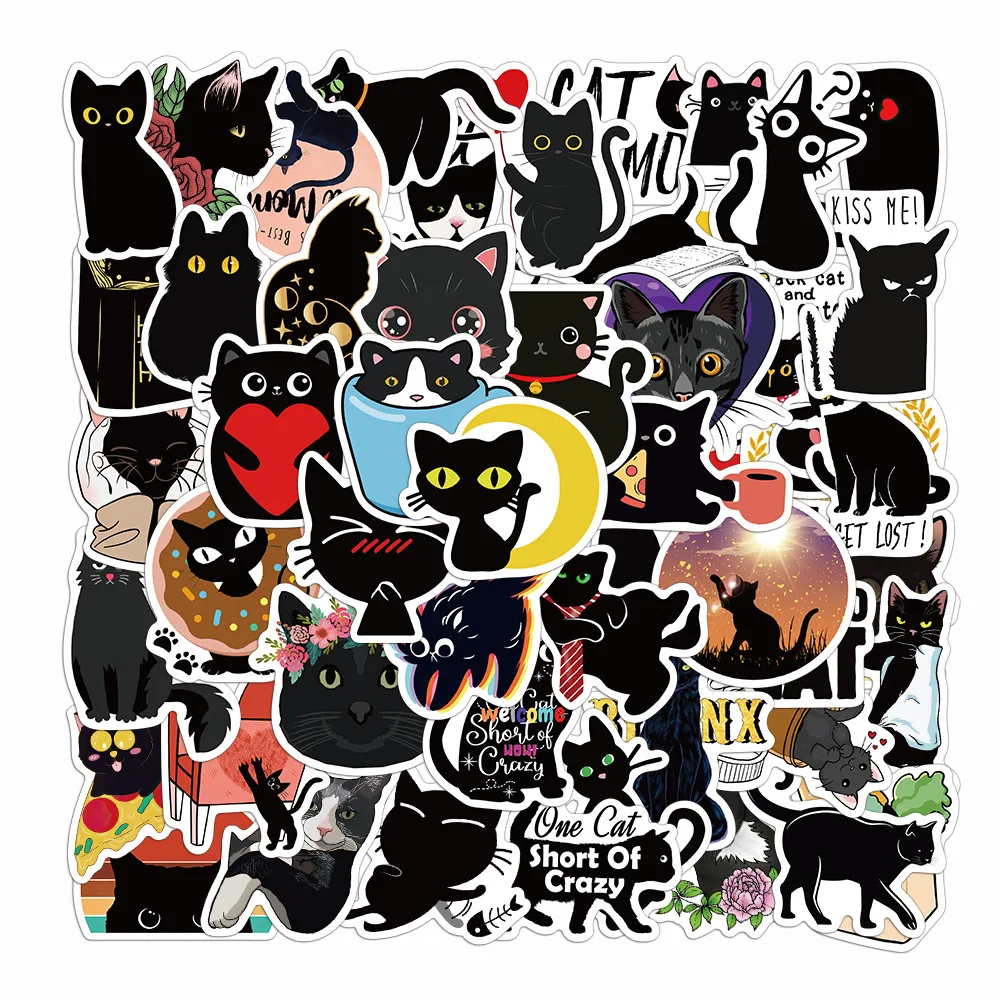 

50Pcs Funny Black Cat PVC Sticker Aesthetic Hand Accounting Tools DIY Decoration Scrapbooking Stationery Supplies for Kids