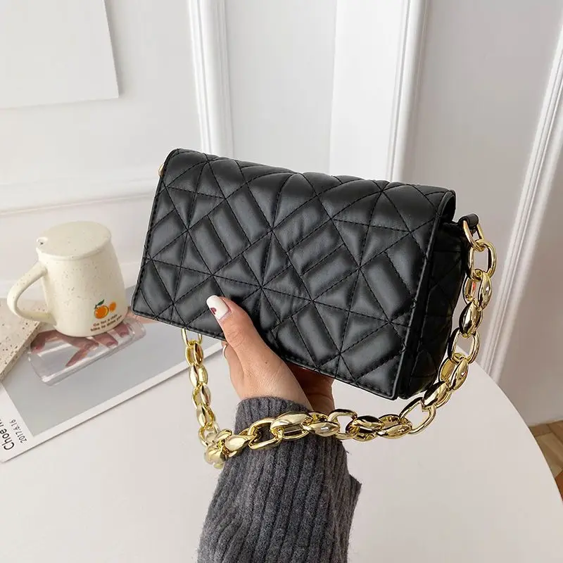 2024 New Fashion Plaid Shoulder Bag Thick Chain Underarm Bags For Women Brand Designer Handbags And Purses Ladies Crossbody