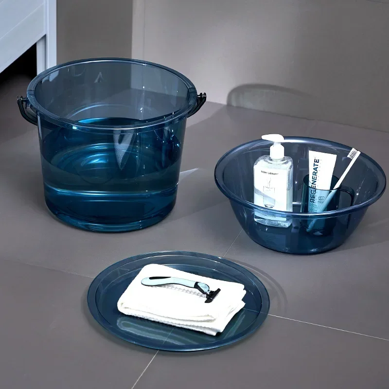 Light Luxury Plastic Laundry Bucket, Household Water Storage Bin, MultiPurpose Thickened Bucket, Transparent Covered Basin.