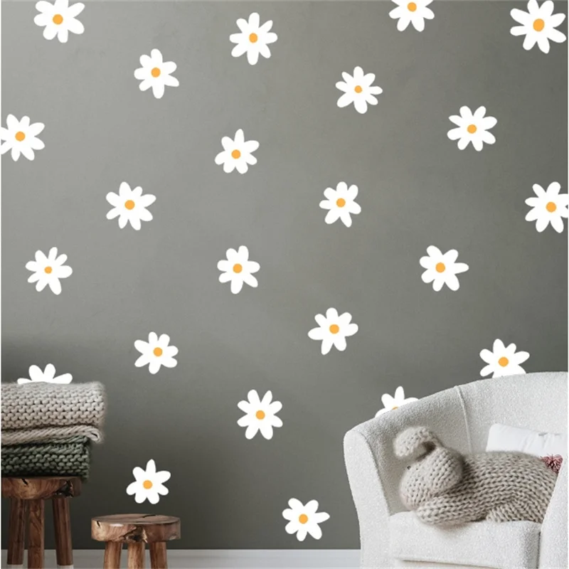 Self-Adhesive Decorative Wallpaper Cartoon White Flowers Home Decor Wall Stickers For Girl Room INS Bedroom DIY Art Mural