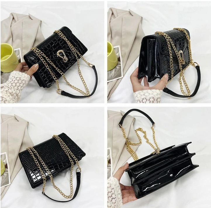Crocodile Pattern Shoulder Bags For Women Fashion Chains Squre Bag Purse Female Pu Leather Crossbody Handbag Daily Phone Clutch