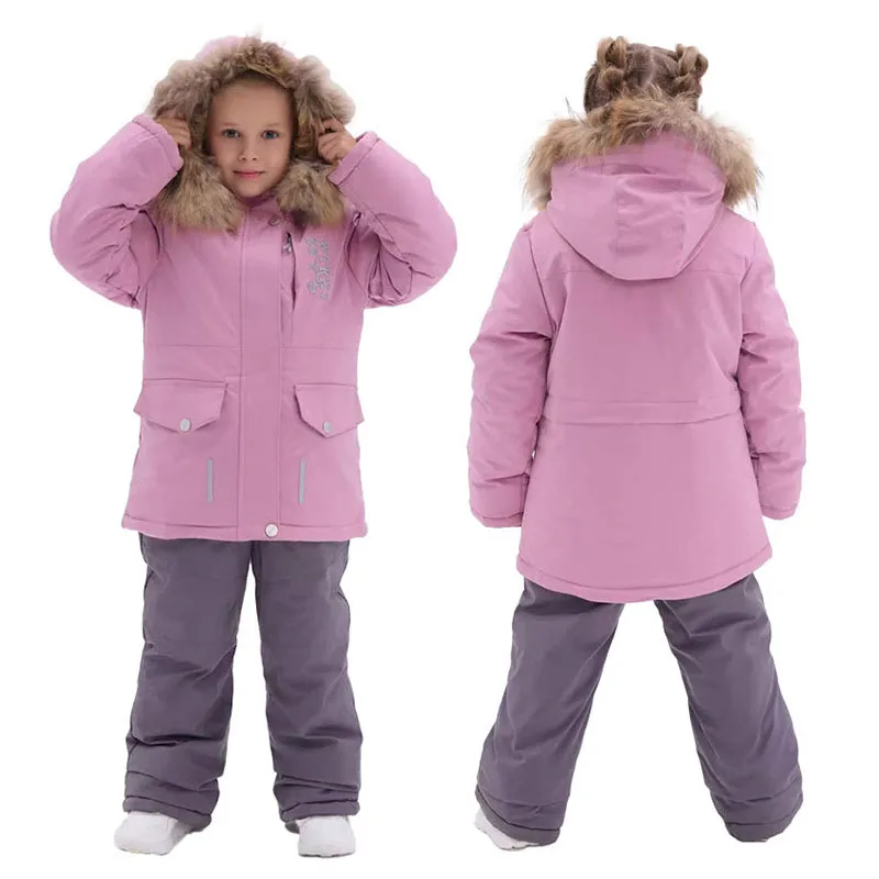 الشتاء الاطفال رشاقته مقنعين سنوسويت الدافئة سترات معطف بياقة من الفرو + بذلة 2 قطعة ملابس الأطفال الصبي بدلة الثلوج