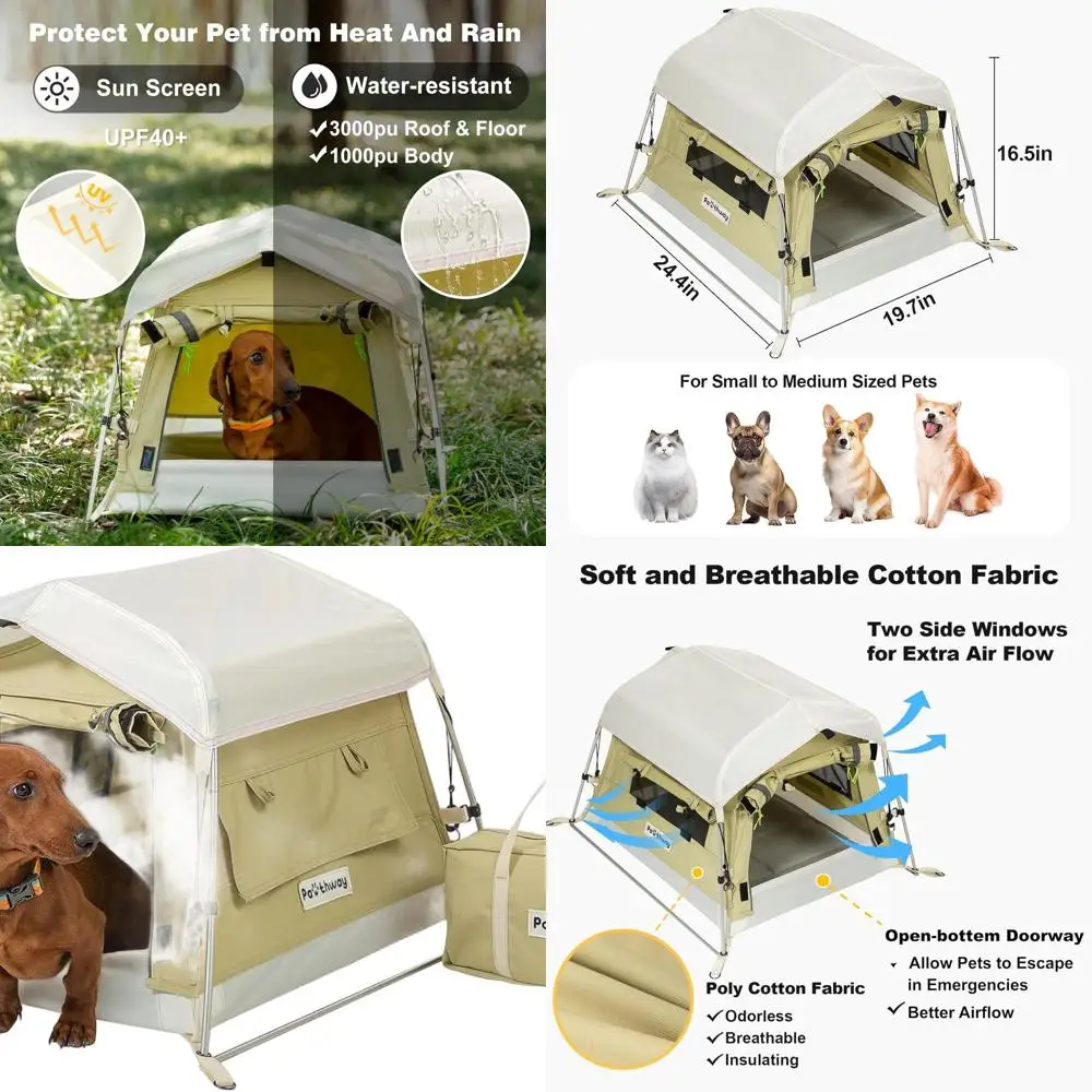 

Green Small Outdoor Dog Tent with Cotton Fabric, Aluminum Poles, Breathable Design, Weatherproof, 2 Side Windows, Portable and C