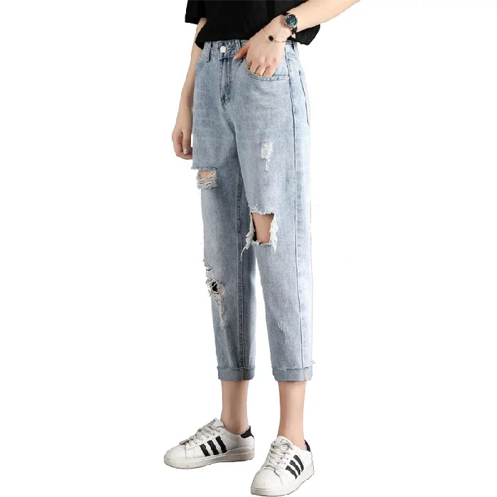 

Women Ripped Jeans 2022 New Fashion Women's Straight Loose Spring Tide Rotten High Waist Thin Wide Leg Pants Streetwear