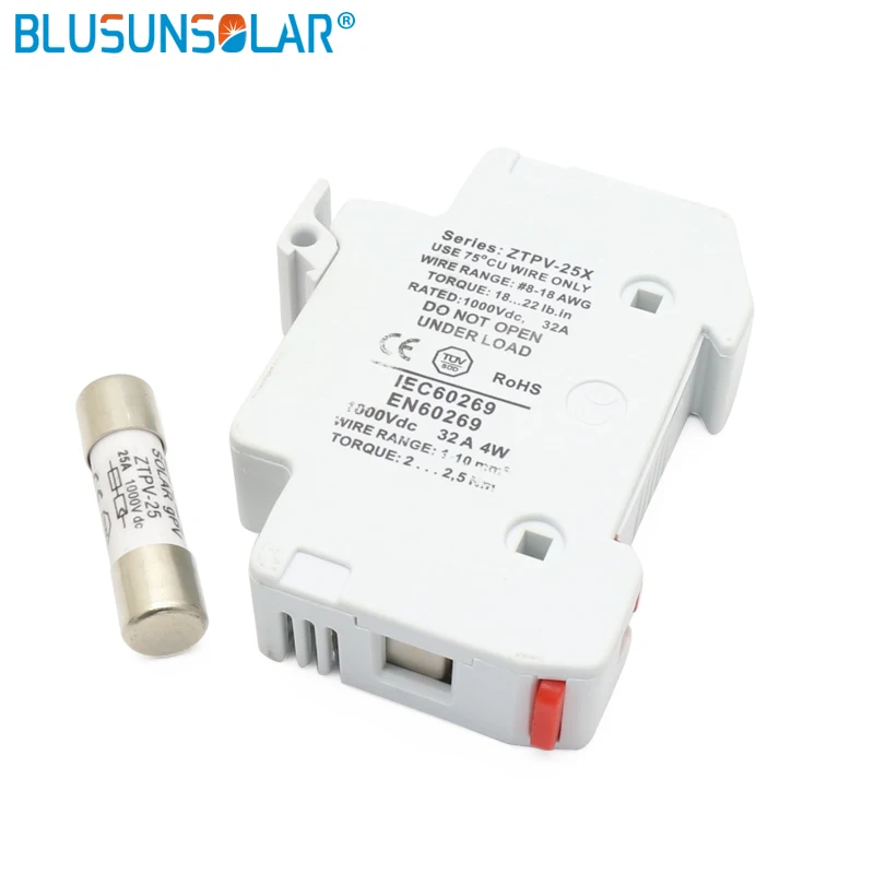 Fusible Solar PV de 10a, 12a, 15a, 20a, 30a, 1000V CC, Fusible de 10x38 GPV, con soporte de Fusible LED para protección del sistema Solar