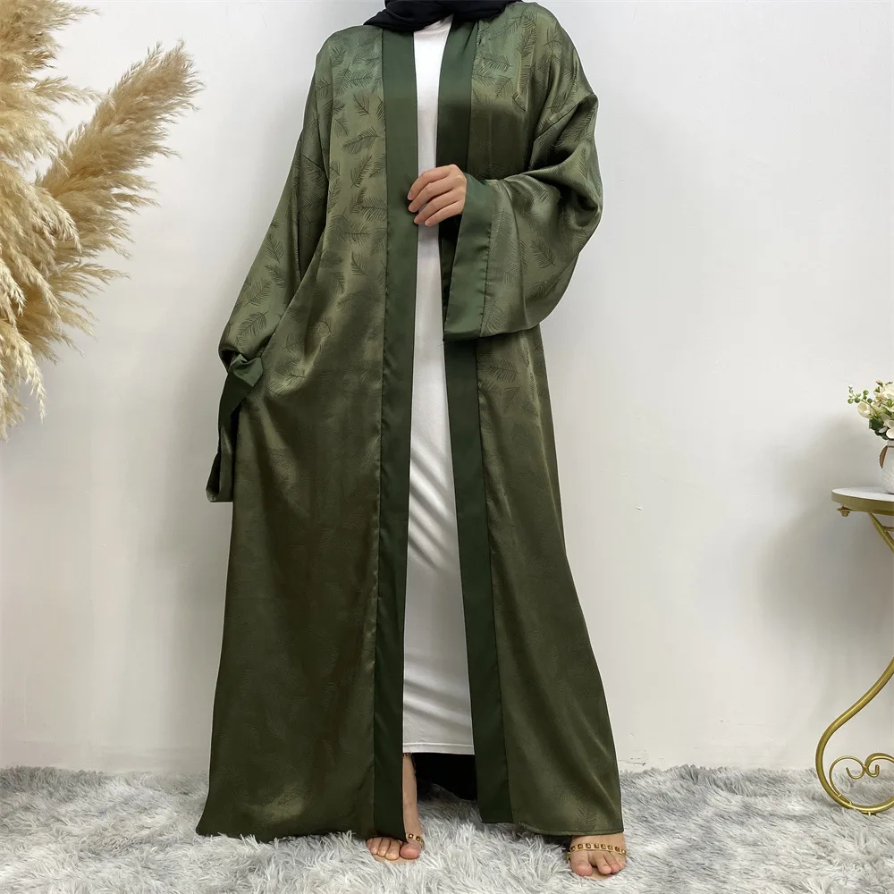 

Satin Abaya Ramadan Women Muslim Dress Dubai Open Cardigan Arabic Islam Clothing Turkey Kaftan Femme Gown Robe Kebaya Jalabiya
