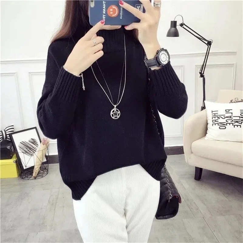 Sweater Women's New Pullover Autumn Winter2024 Takes Integrated Velvet Knitted Warm Bottoming Shirt Half-Neck Padded Female Coat