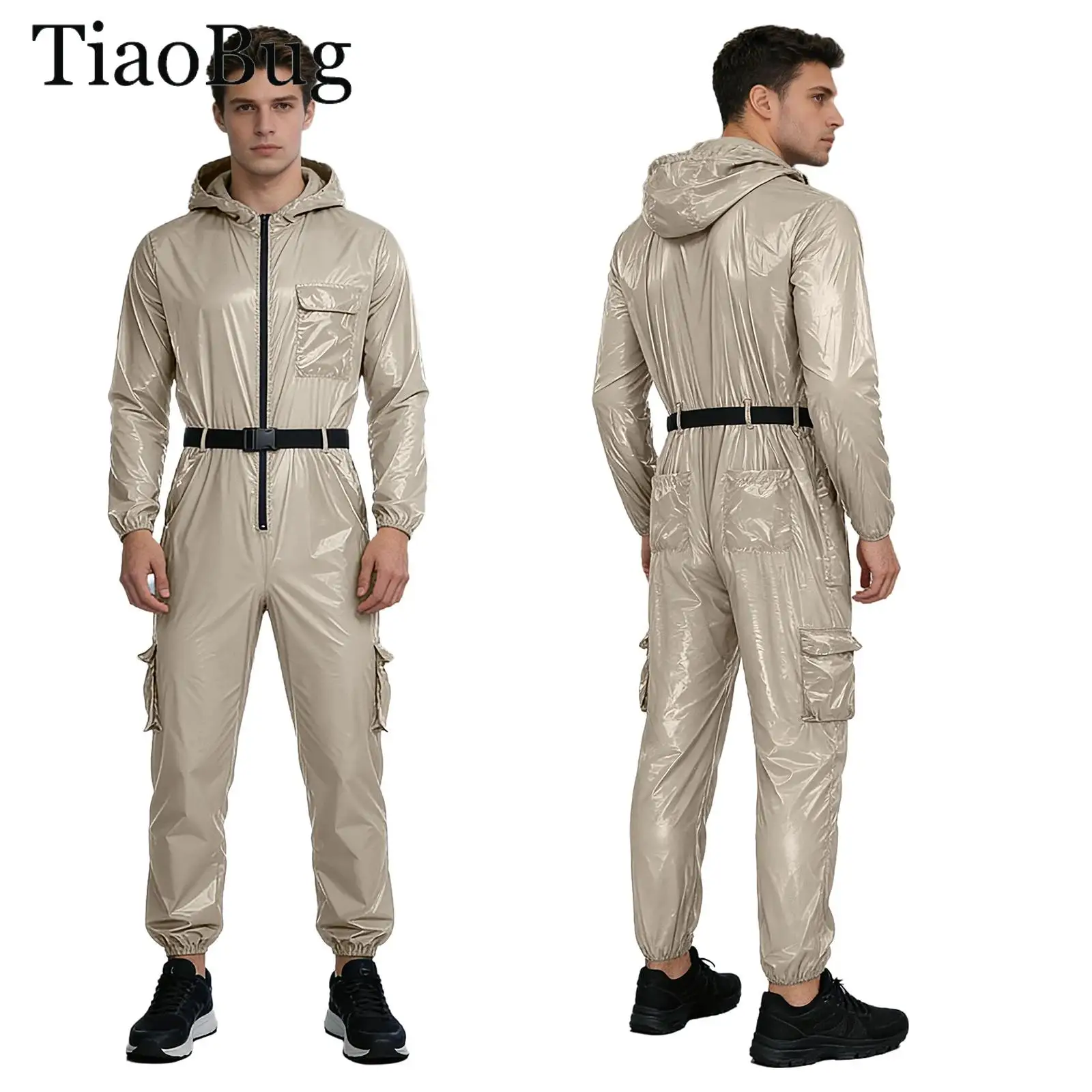 Coveralls for Men Big Pockets Overalls Jumpsuit Water Resistant Long Sleeves Zipper Hooded Coverall Workshop Mechanic Uniform