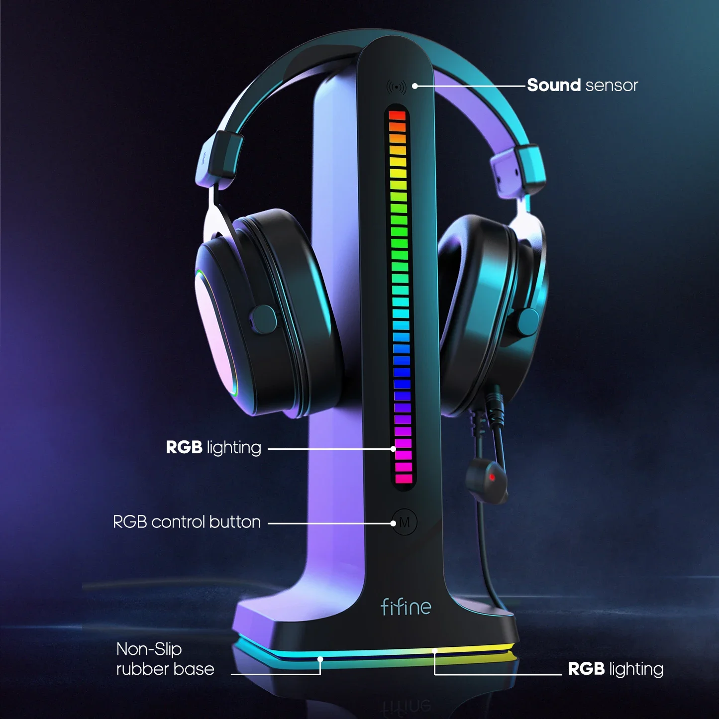 

Top RGB Headphone Stand,with Power Strip 2 in1,USB Headset Holder for Gaming Headphone/Bluetooth Headphone-Ampligame