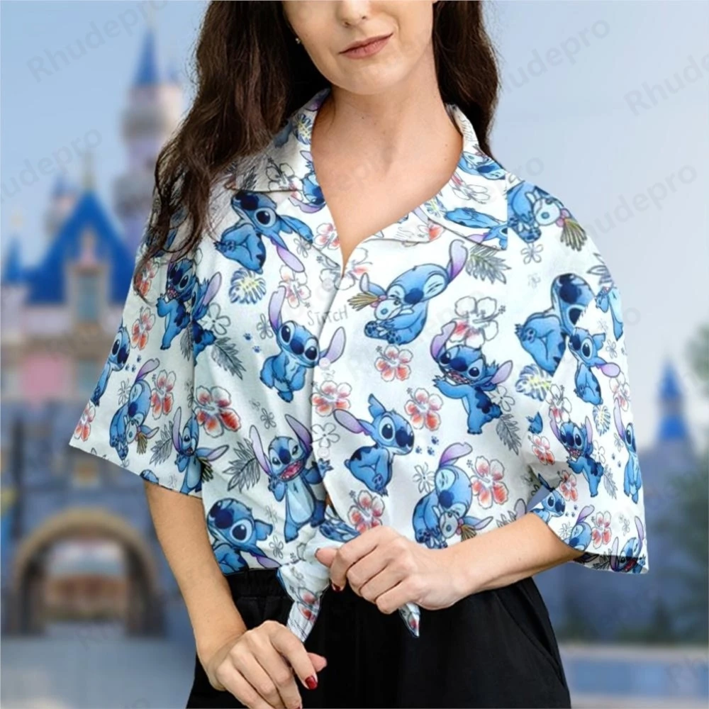 Disney Summer Stitch Christmas Women's Casual Short Sleeve Blouses Shirts Holiday Beach Hawaiian Shirt 2025 Elegant Hawaii Shirt