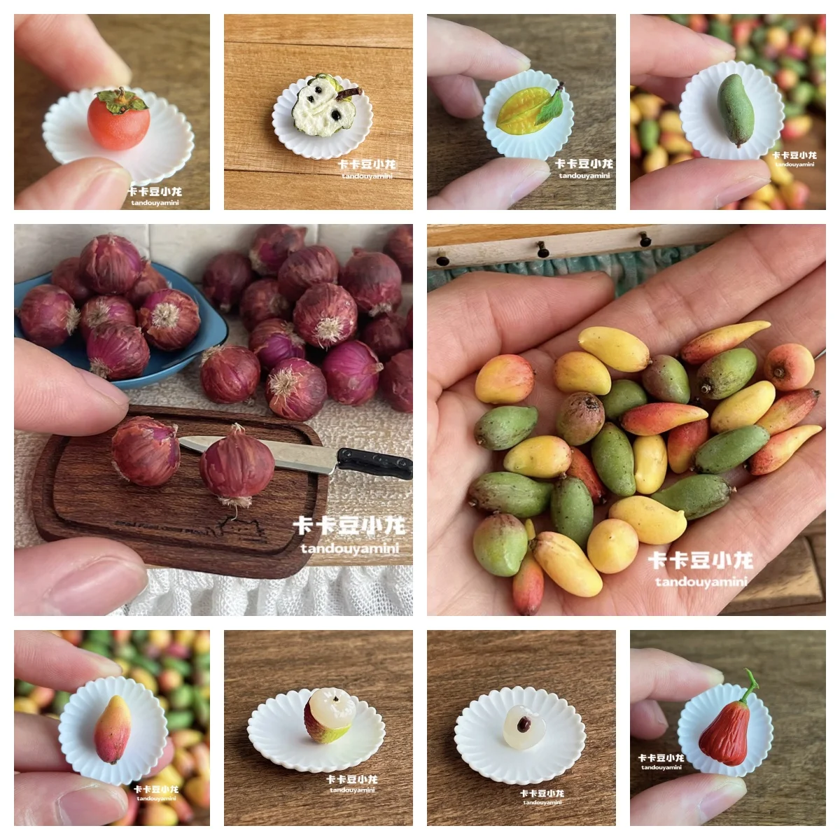 

Anatomically Correct Miniature Fruits, Handmade Clay Lychee Mango Star Fruit in Multiple Stages, 1:6 Scale Dollhouse Collection