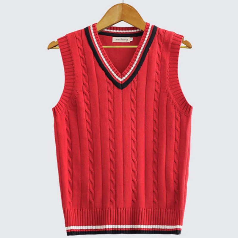 2023 Spring Autumn Men Uniform Vest Fashion V Neck Pullover Boys British Student Sleeveless Waistcoat Tank Tops Sweaters