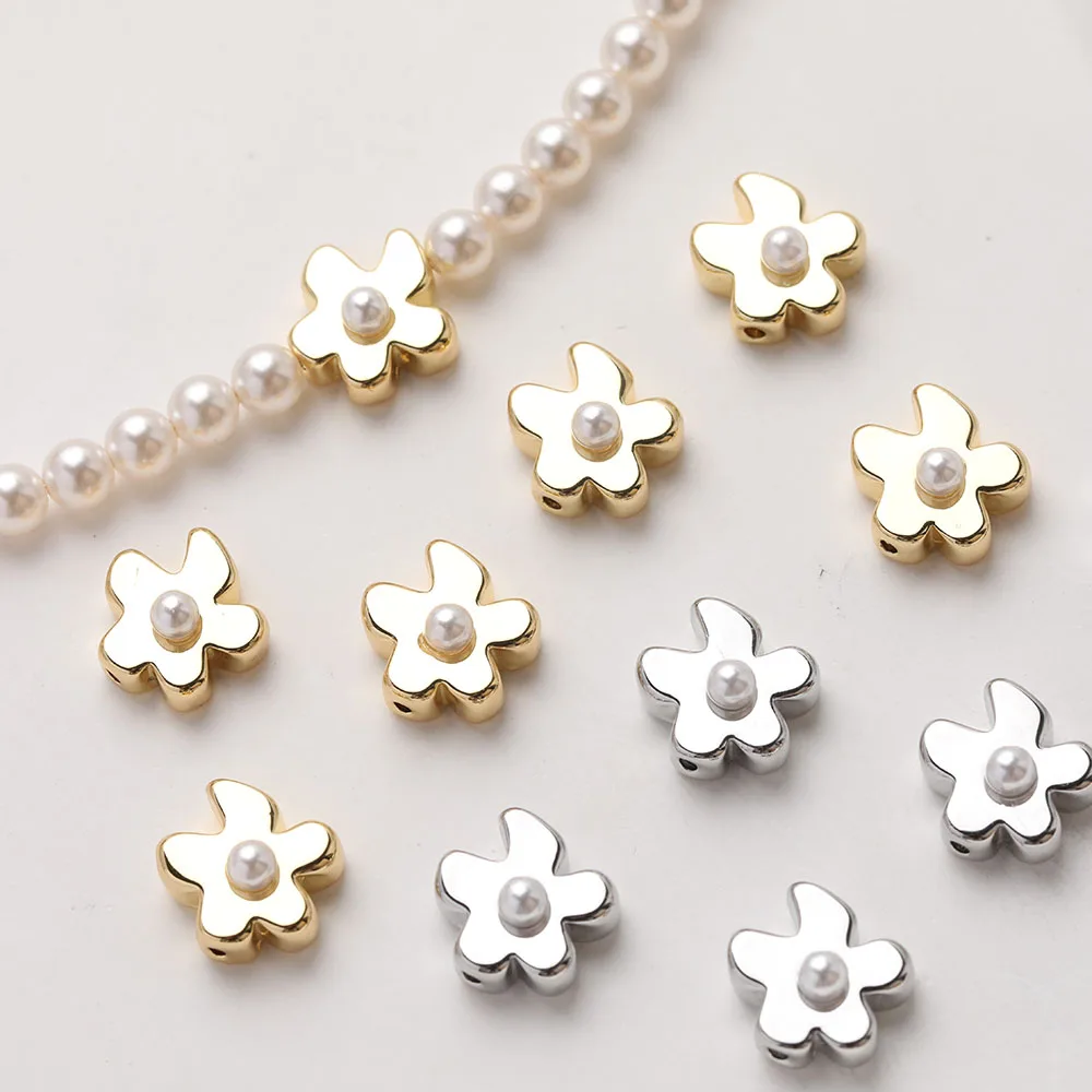 4PCS Dainty Flower Beads Spacer Bead for Jewelry Making Bracelet Necklace Supplies DIY 14k Gold Plated 13*13mm Brass Accessories