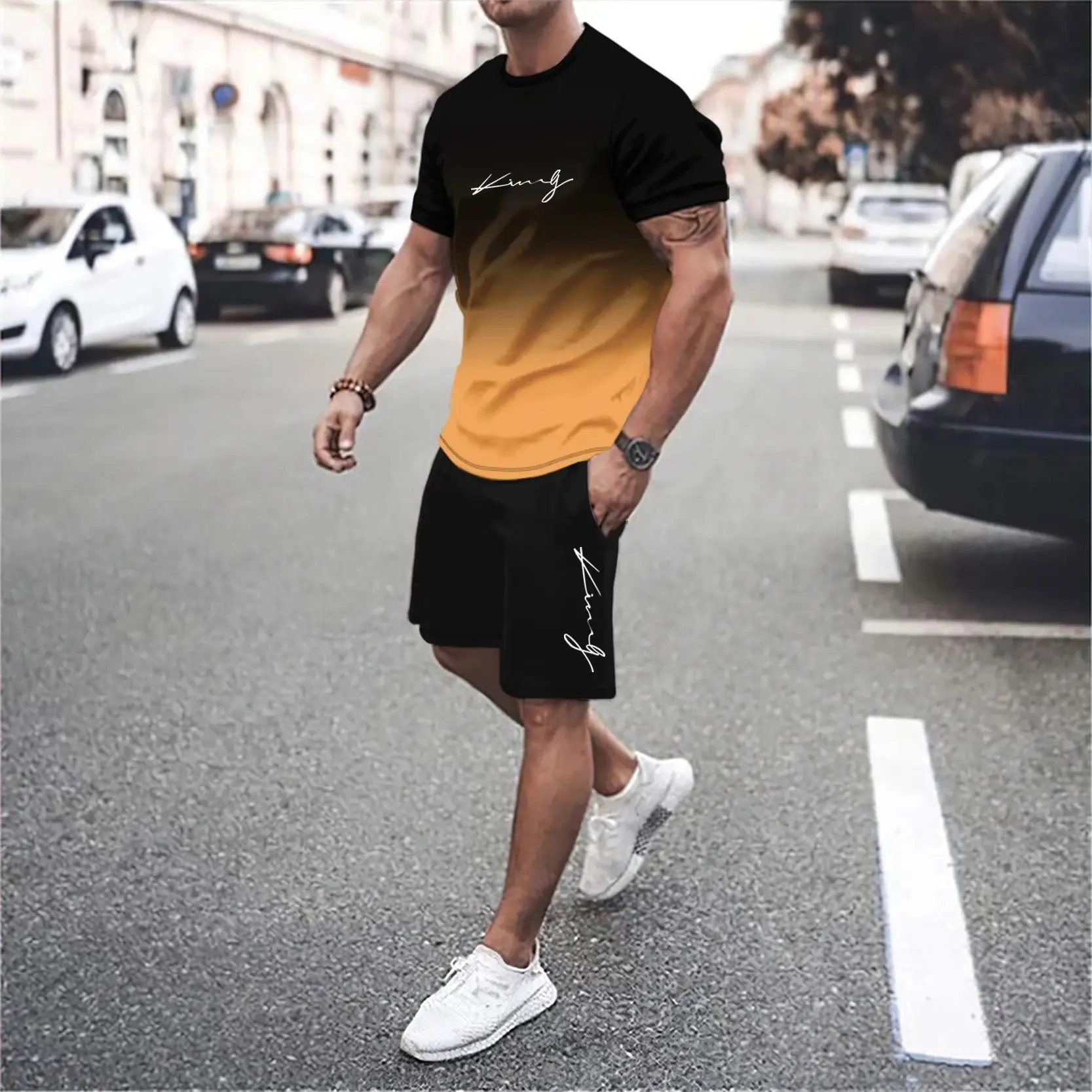 

Latest 3D Adient Men's Fitn Clothing Set ort Sve T-irt And orts Combination Comfortable Sportswear for Casually