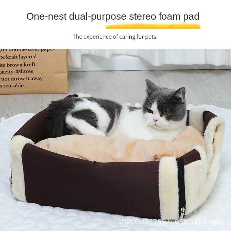 Dog House Kennel Soft Pet Bed Tent Indoor Enclosed Warm Plush Sleeping Nest Basket with Removable Cushion Travel Dog Accessory