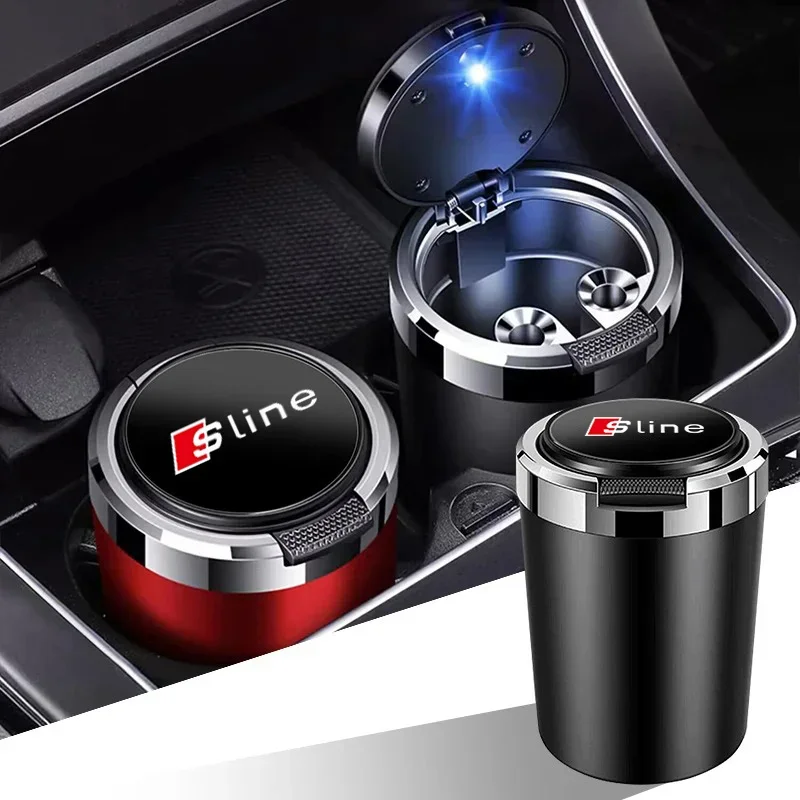 

Car Ashtray Cigarette Ash Holds Cup LED Light Automotive Ashtray For Audi Sline A1 A3 A4 A5 A6 A7 A8 Q8 TT S1 S3 RS5 RS6 RS7