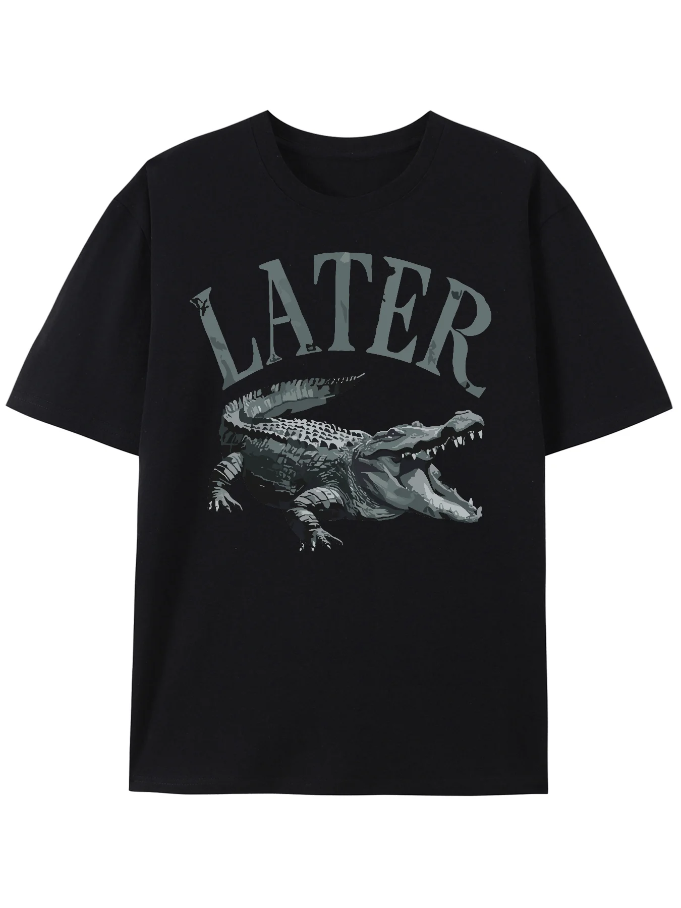 

LATER Fierce Crocodile Illustration Print Tee Shirt, Fashion Tees For Men, Casual Short Sleeve T-shirt For Summer