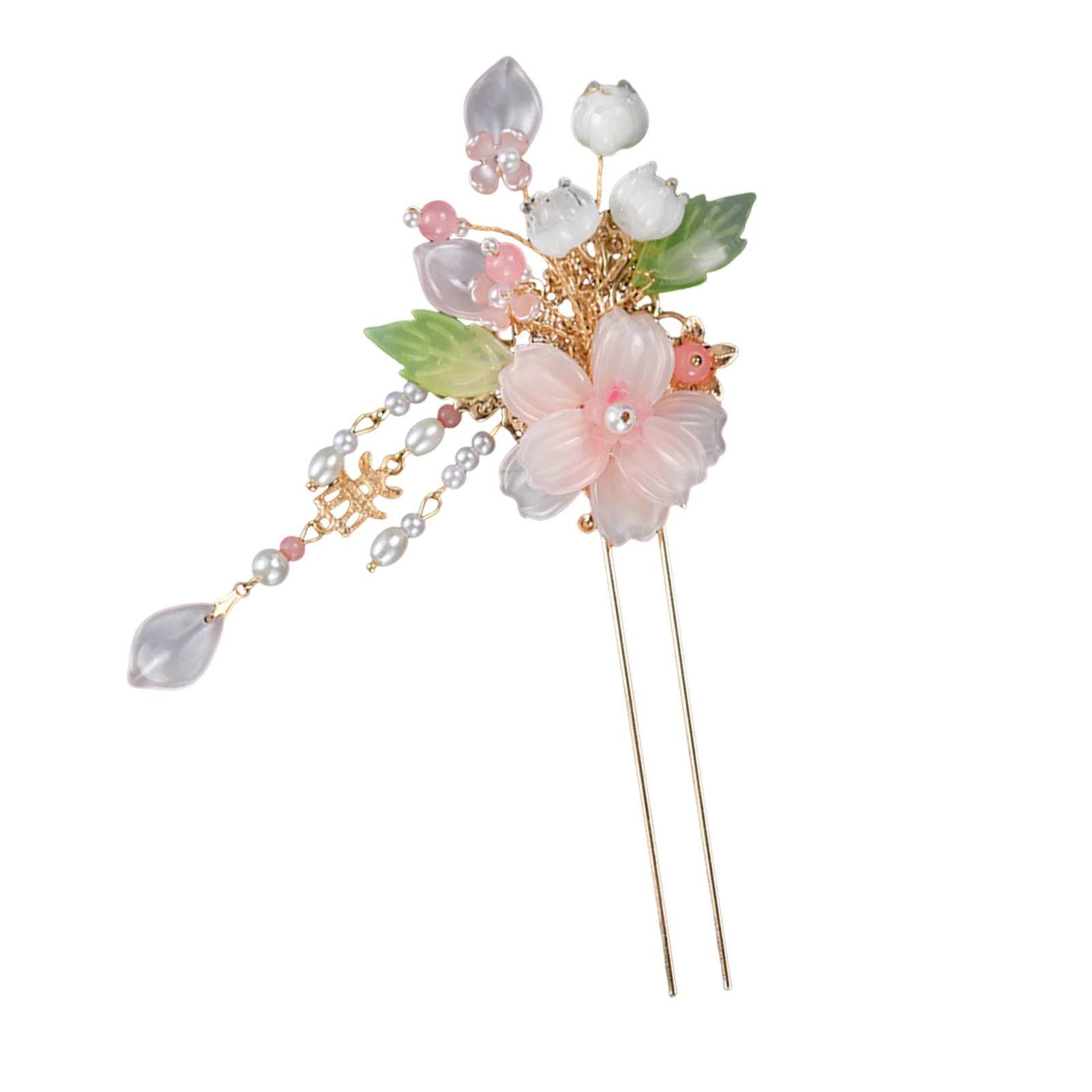 Elegante rosa Blume Haarnadeln Retro chinesischen Stil U-förmige Haarstäbchen Gabeln Perlen Anhänger Haarspangen Frauen Hochsteckfrisur Haarschmuck – Detail 8