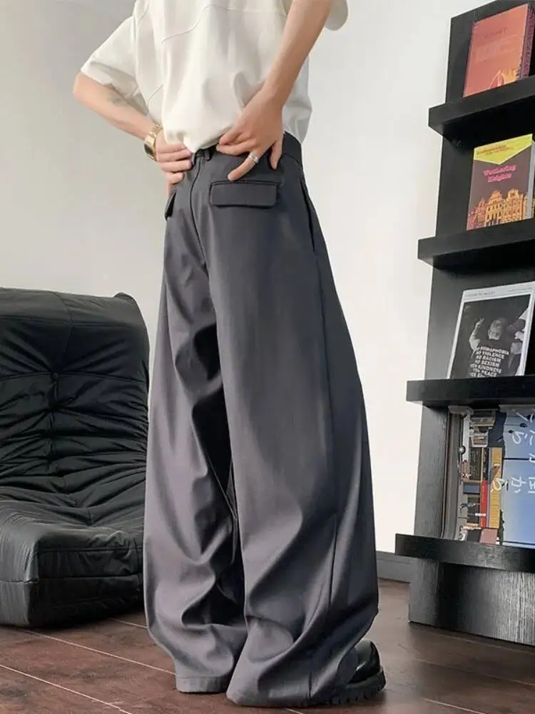 High Waist Men's Pants Summer New Straight Casual Suit Pants Slim Loose Breathable Wide Leg Pants Work Nine Point Pants 3XL