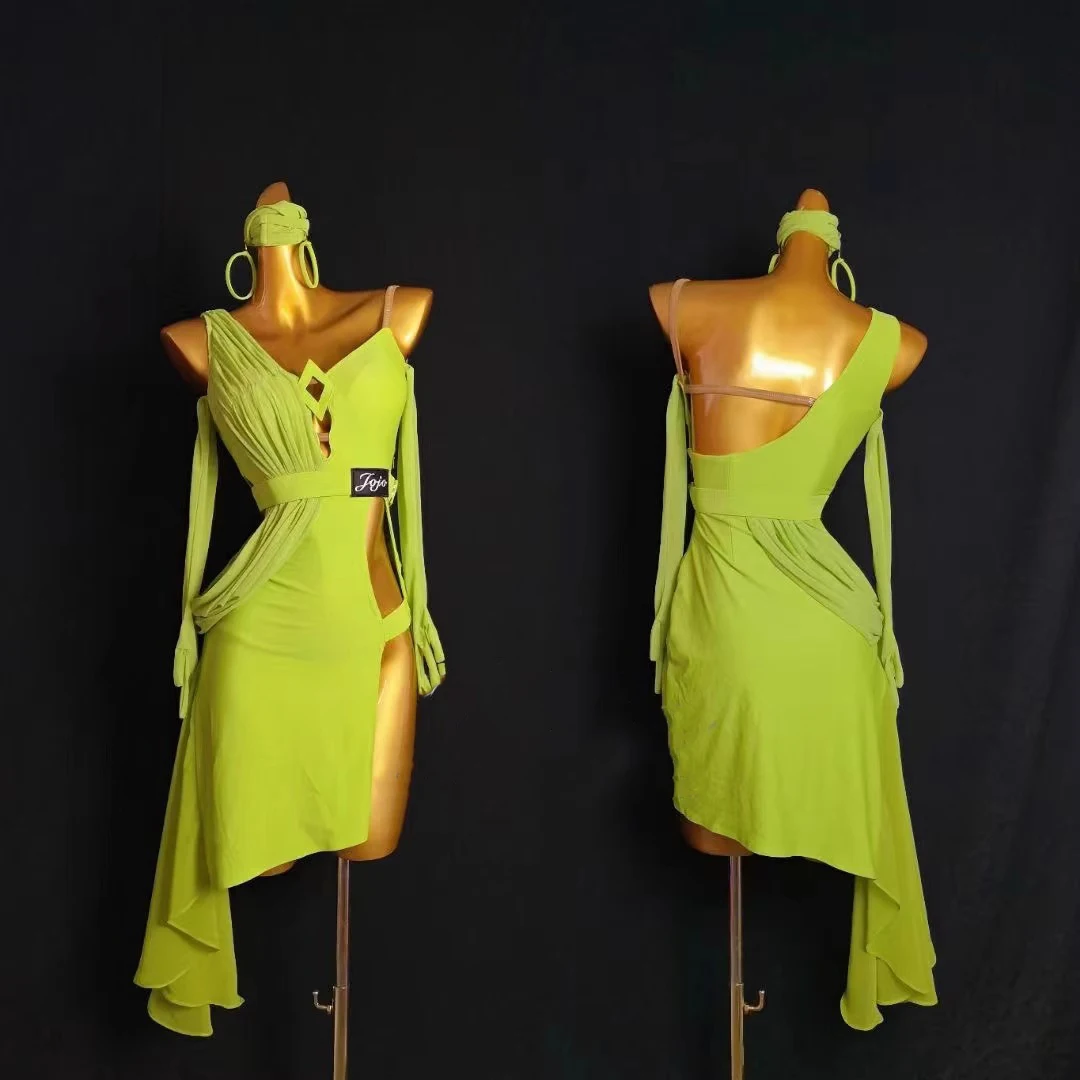 فستان الرقص اللاتيني الراقية أزياء مخصصة الحمالة جوفاء بدقة التانغو المرأة الكبار مرحلة الملابس المهنية