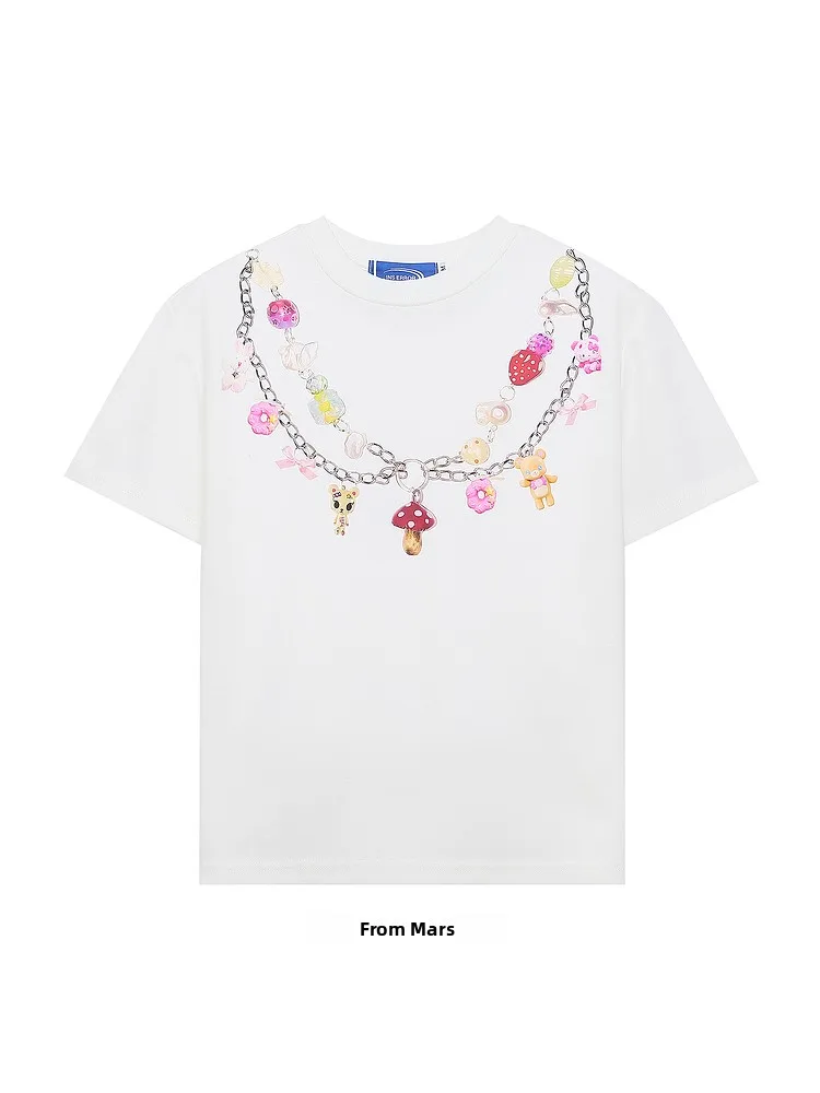 かわいいネックレス半袖スリムフィットtシャツ夏のファッション楽しいプリントスパイシーガールかわいいデザイン火星ブランドネックカバー