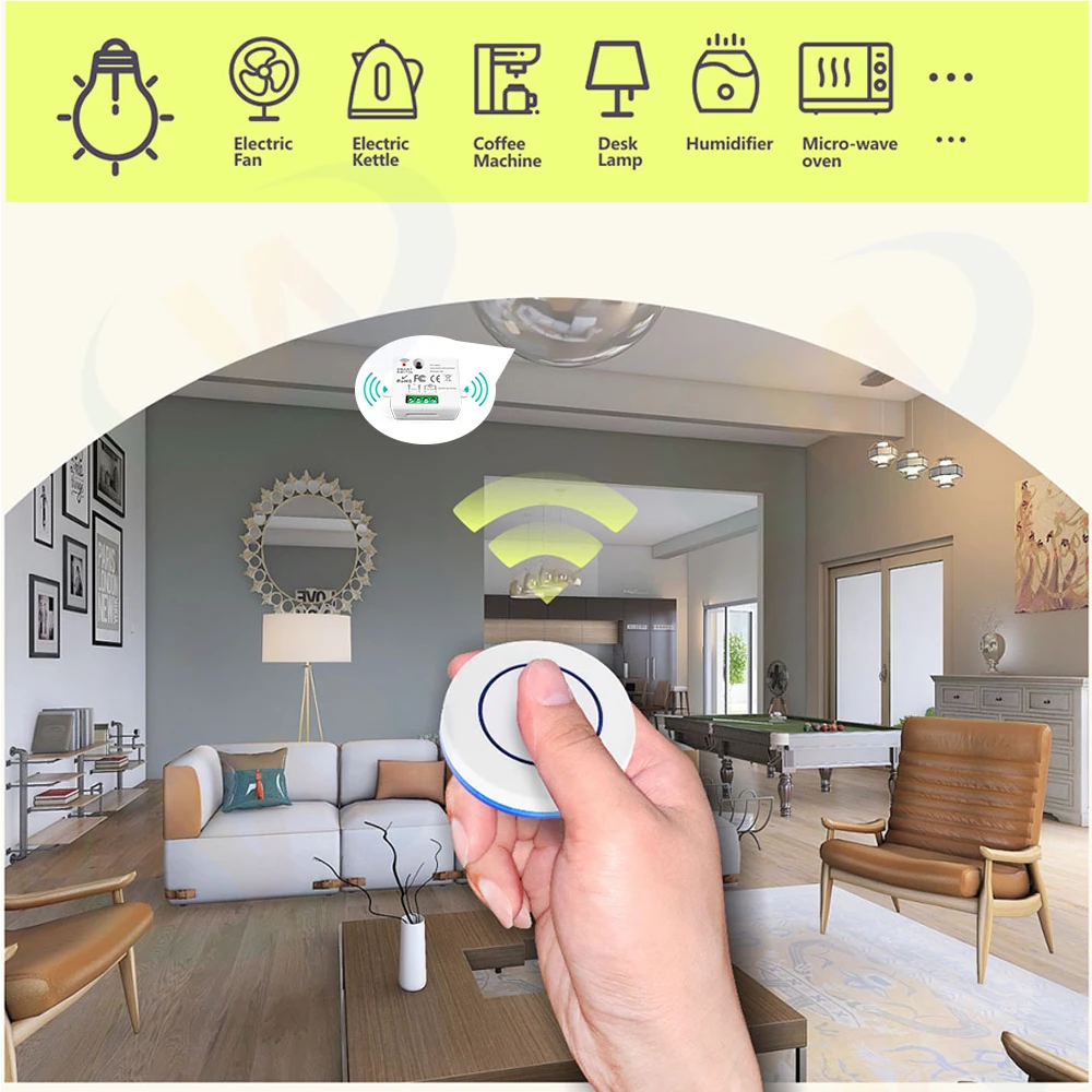 433Mhz Wireless Smart Switch Light Mini Wall Panel Switch with Remote Control Mini Relay Receiver 220V Home Led Light Lamp Fan