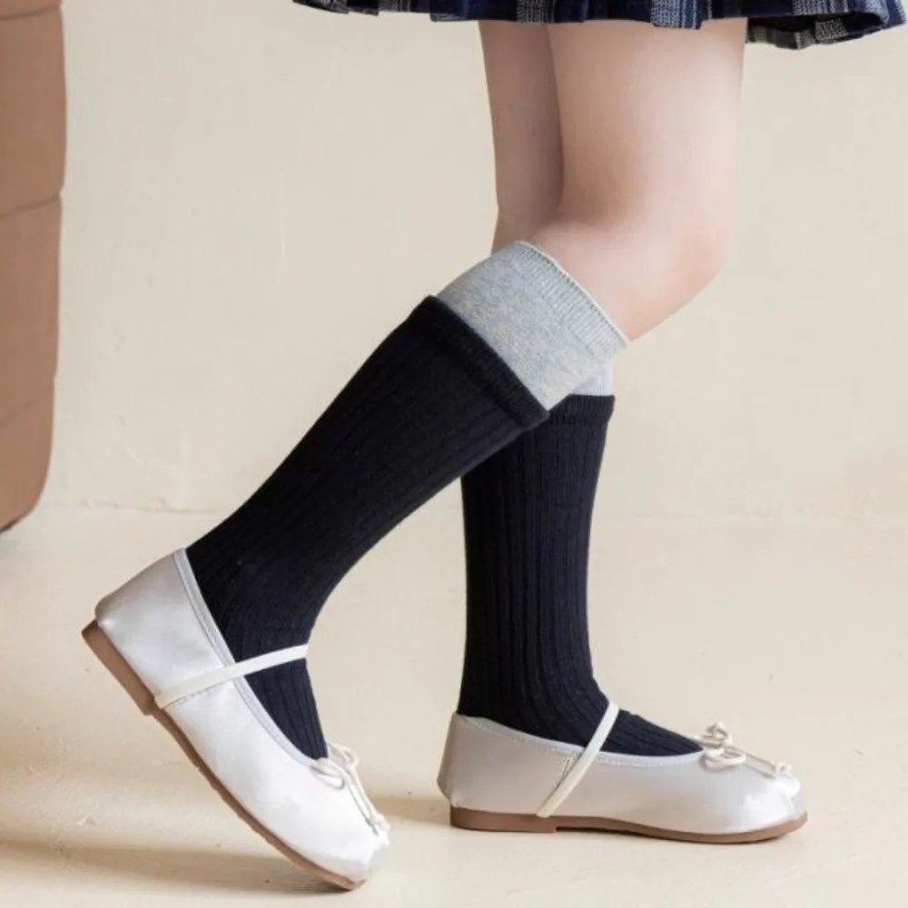 Cool Contrast Color Knee High Socks Fake Two-Piece Ribbed Long Socks Runway Style Ins Style Slouch Socks For Girls