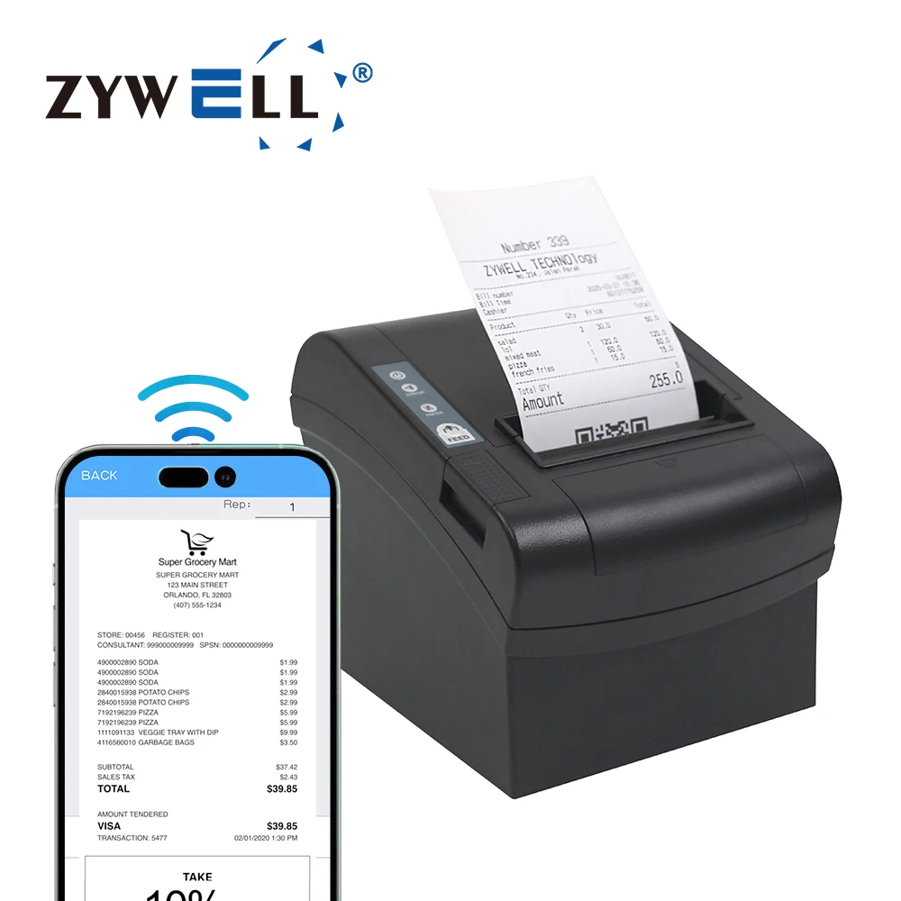 2026new ZYWELL ZY806 80mm Pos Receipt Printer Inkless Thermal Bill Printer Wifi Order Printer