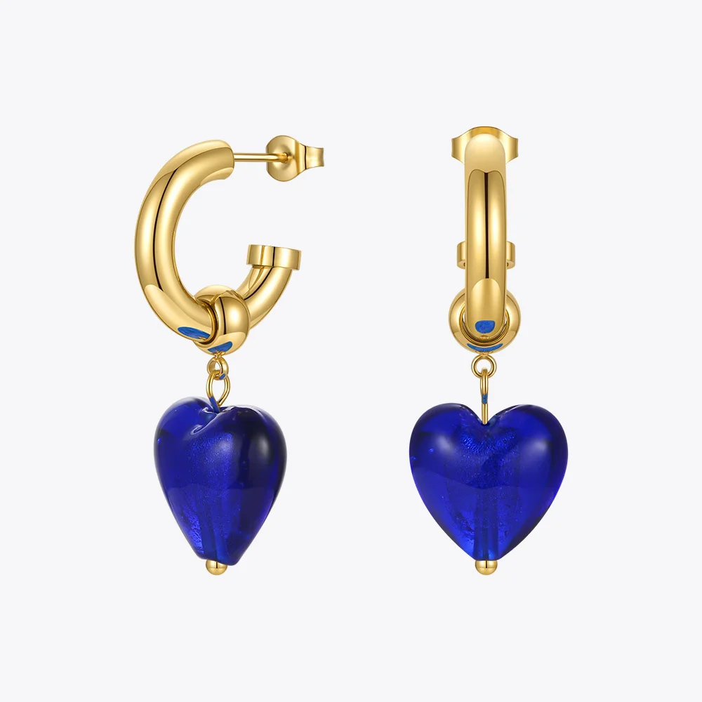 ENFASHION Glass Heart Drop Earrings For Women Gold Color Earring Stainless Steel Fashion Jewelry Brincos Feminino Party E211299