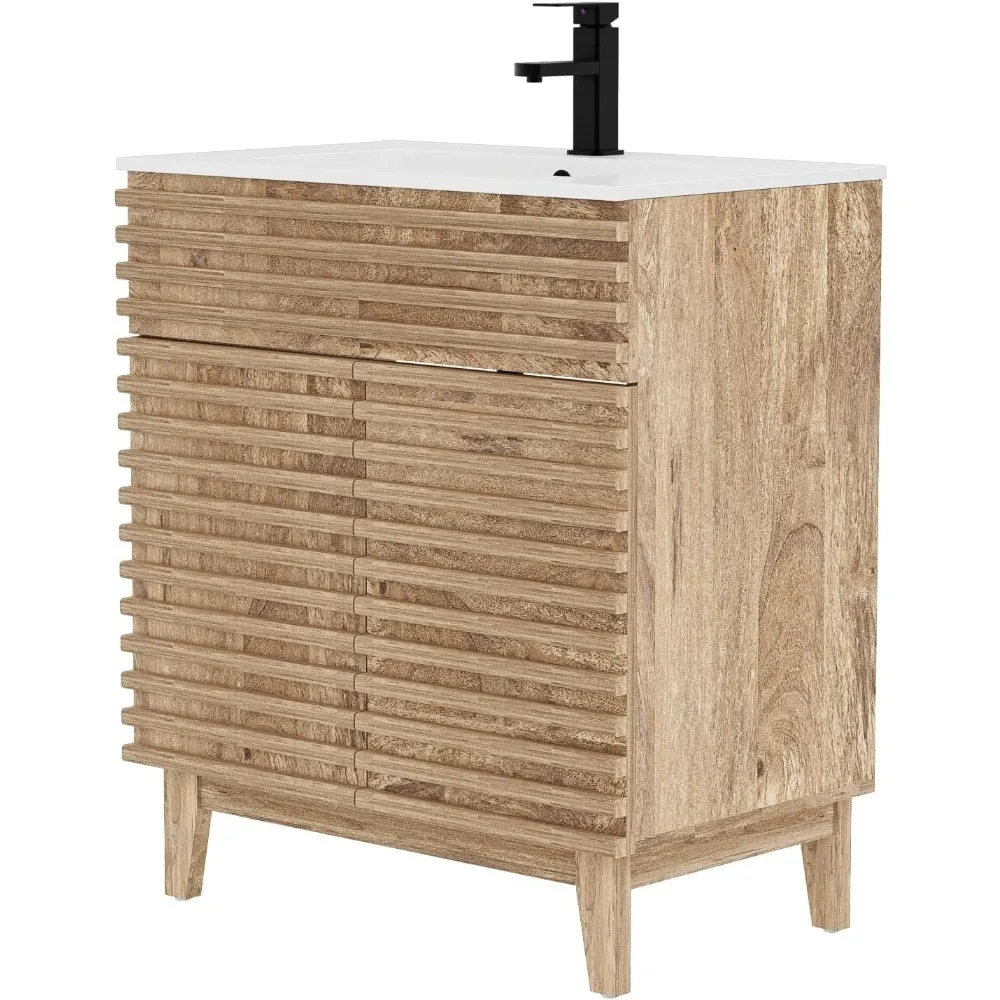 30 vanités de salle de bain avec lavabo combiné, armoire de rangement du milieu du siècle avec rayur