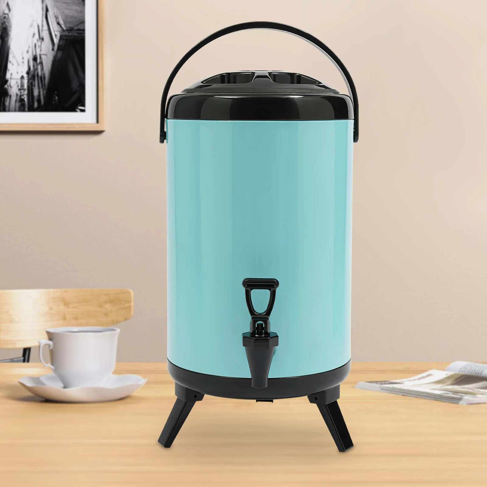 

10/12L Stainless Steel Insulated Beverage Dispenser,Yellow/Blue Round Insulated Beverage Container with Spout for Parties