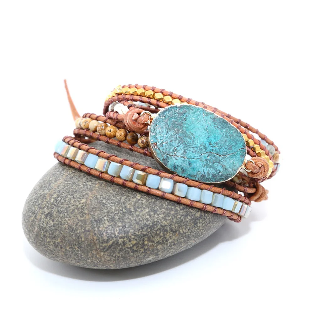 

Natural Stone Beaded Bracelet for Women Gold Tone Bohemia Style Handcrafted Jewelry Lightweight Comfortable Skin Friendly